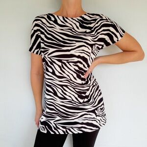 Serengeti black white zebra print short sleeve stretch top size XL